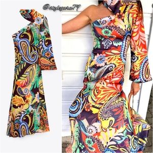 NWT, ZARA, Printed One Shoulder Midi Dress